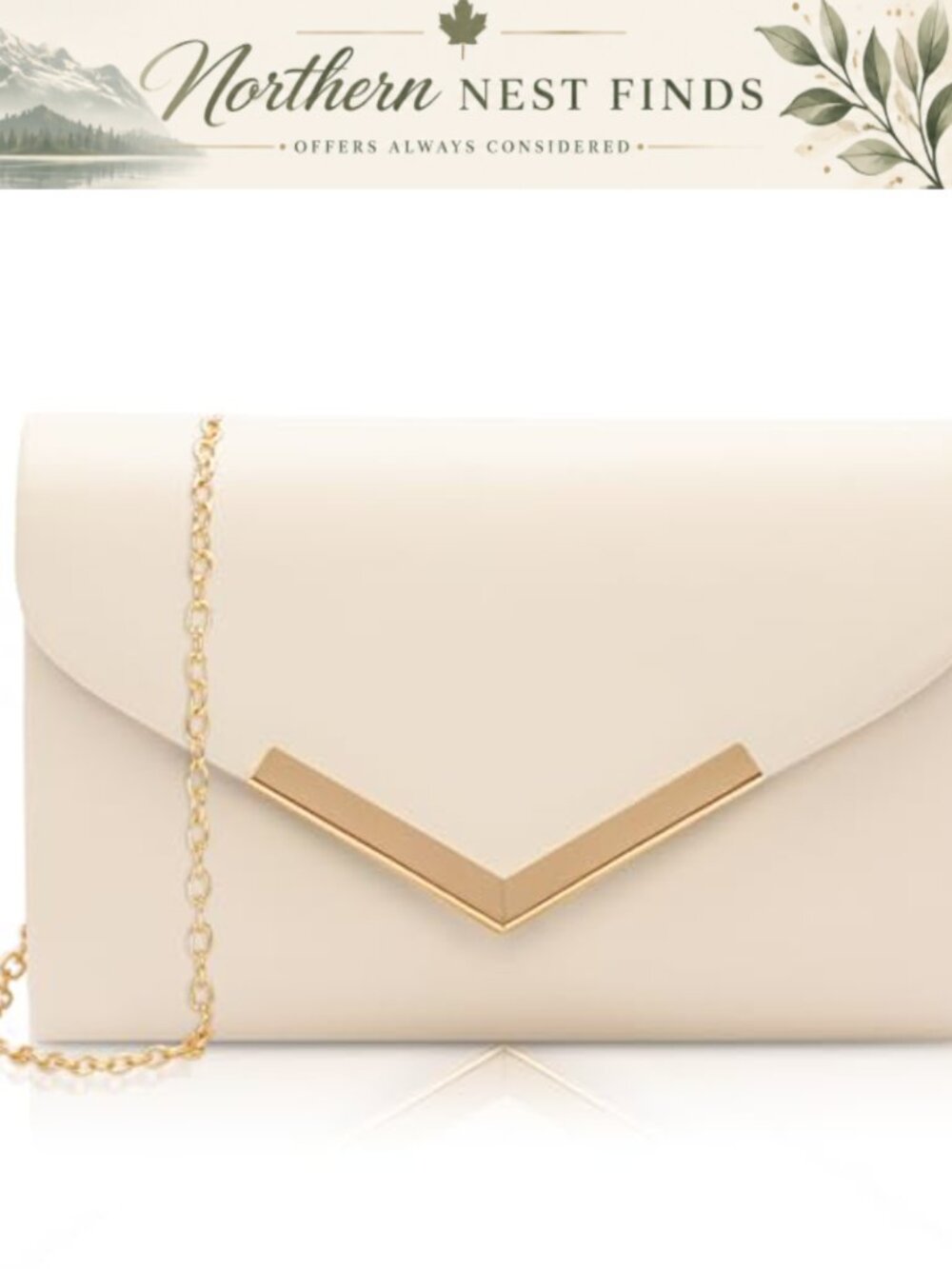 Vegan Leather Envelope Clutch Evening Bag With Chain Strap